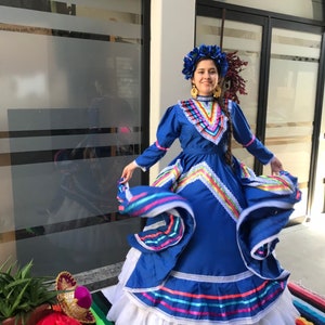 Mexican Dress Size 16 Blue Jalisco Dress Folkloric Mexican Boho Hippie ...