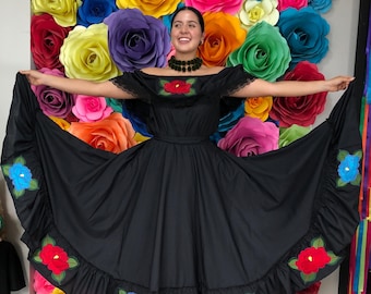 Mexican SKIRT ONLY Handmade Beautiful-Frida Kahlo style-womans mexican boho coco theme party day of the dead  90cm