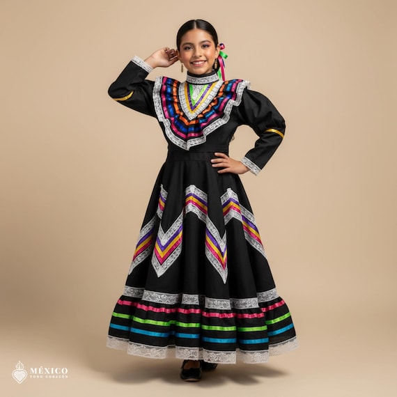 traditional mexican dress black Embroidered Mexican Dress main image 1
