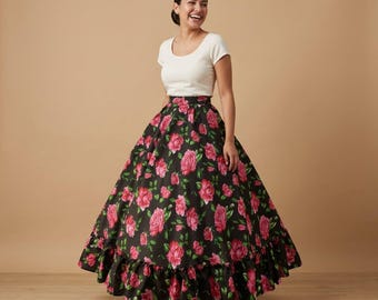 Mexican Floral Skirt – Traditional Folkloric Adjustable Waist Skirt 39" (100 cm)