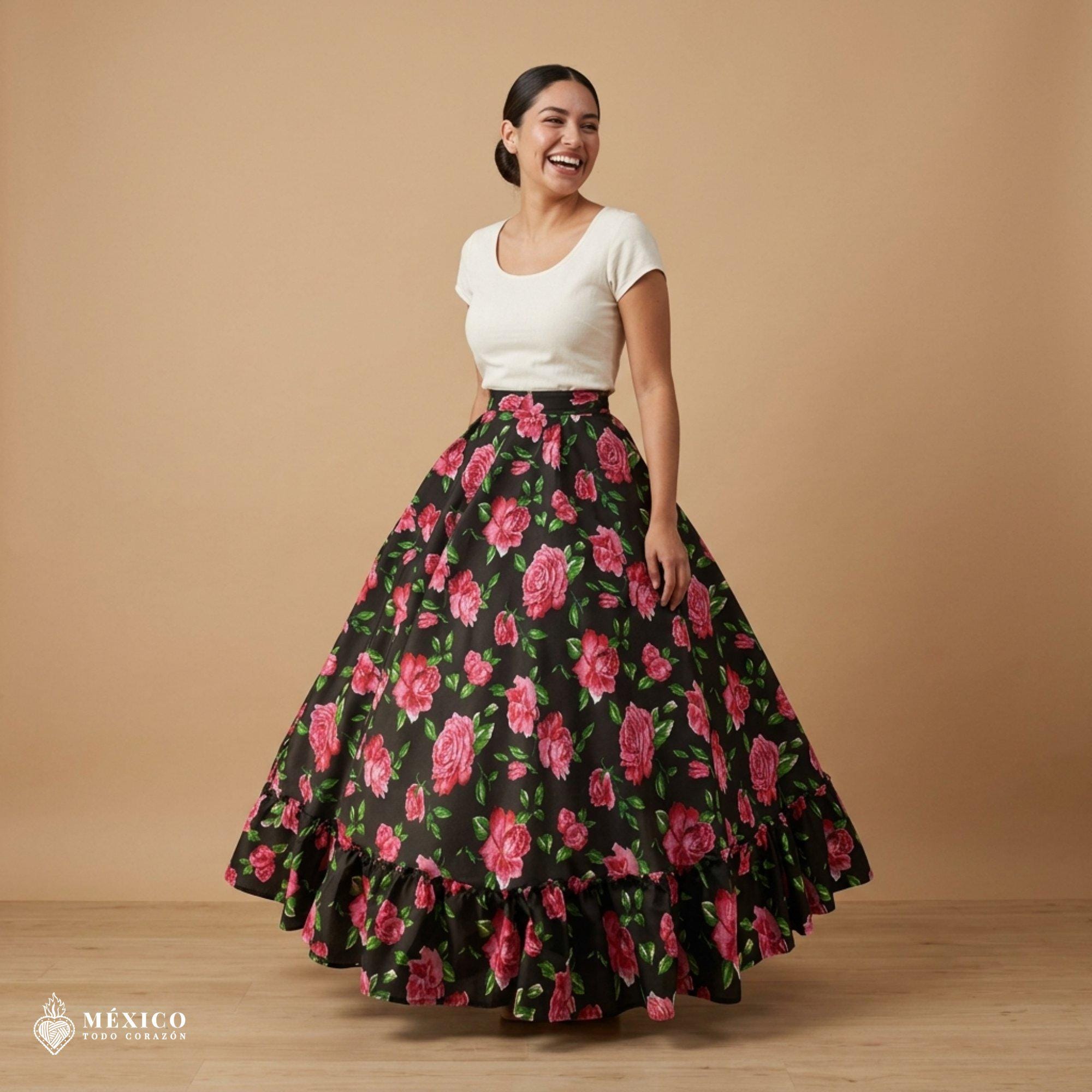 Mexican Floral Skirt – Traditional Folkloric Adjustable Waist
