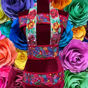 Mexican authentic belt with different emblematic flowers