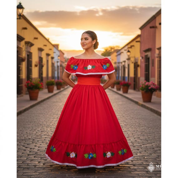 green emerald velvet dress Chiapaneco Ruedo Sencillo Floral Mexican Embroidered Dress- Vestido  Mexicano Bordado