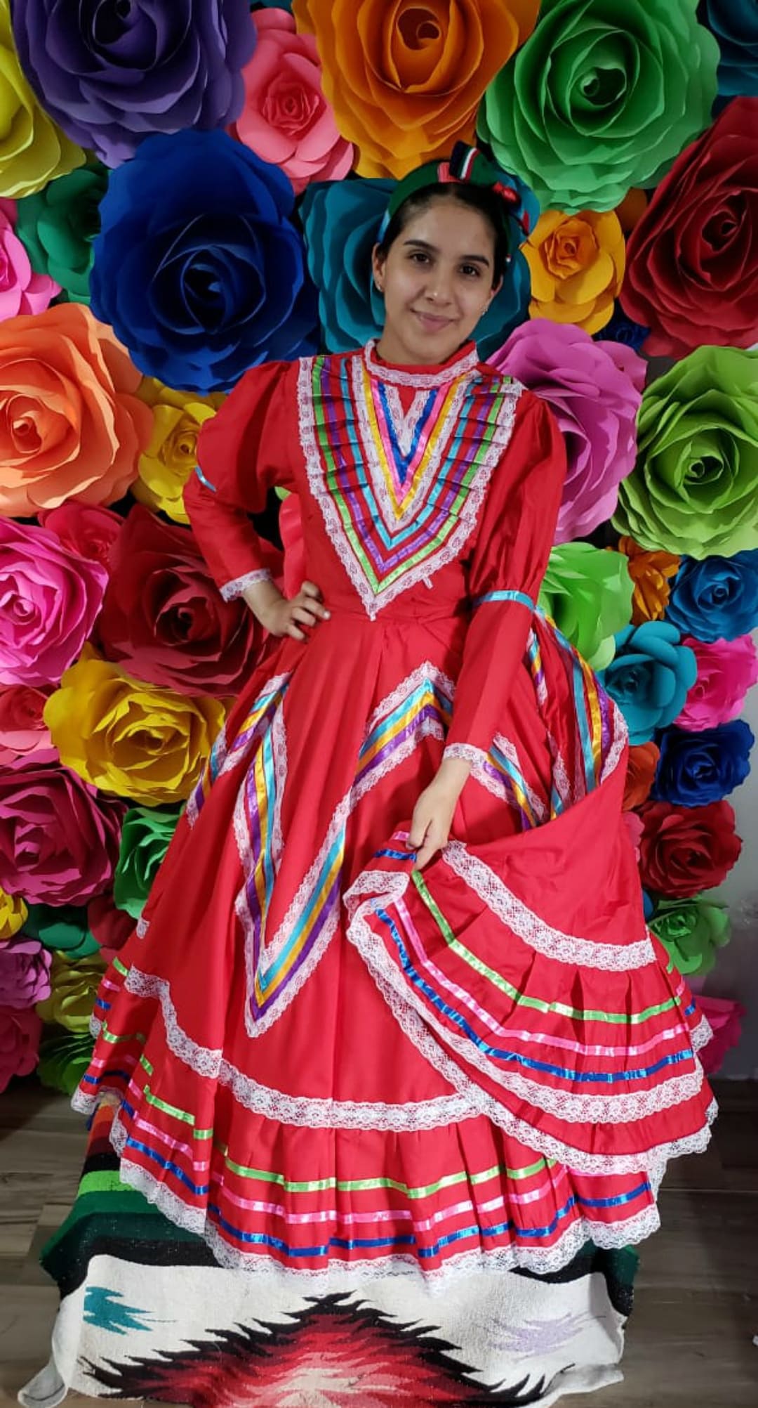 Vestito messicano taglia 14 rosso adolescente JALISCO giorno dei