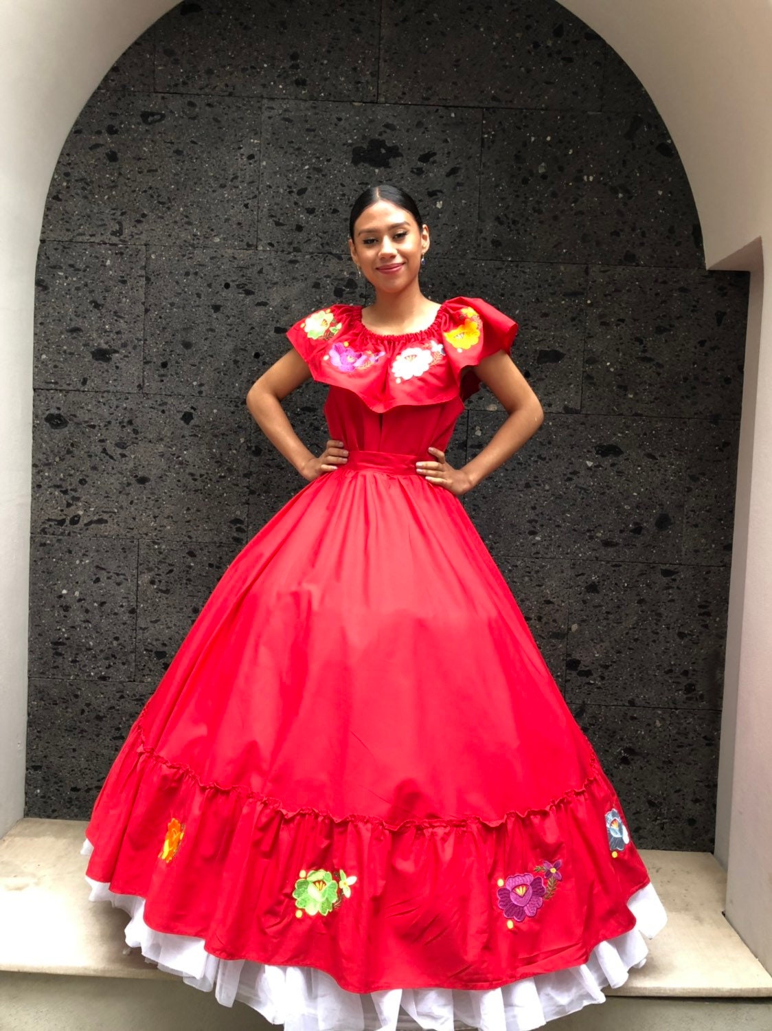 Handmade Red Mexican Dress With Floral Embroidery - Boho Fiesta Style - Etsy