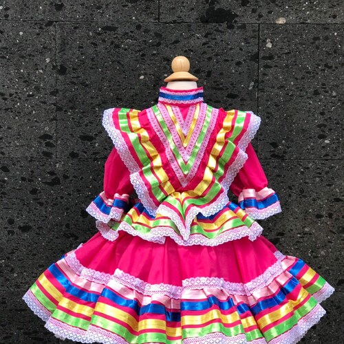 Mexican Jalisco dress Size 2 Dark Pink stunning KIDS- Beautiful style-baby mexican boho hippie baby sales flower child Color