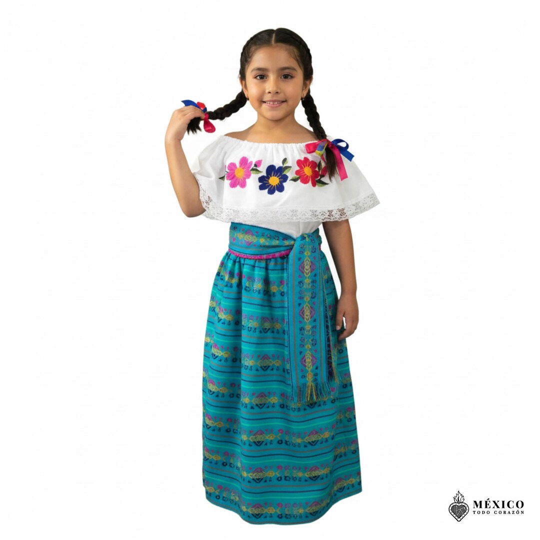 メキシカンカンバヤドレス：レボゾを使ったボヘミアン風キッズ服
