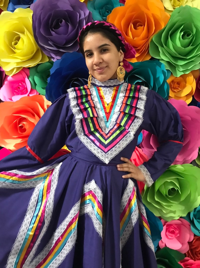 Mexican dress size 14 Purple Jalisco dress Folkloric Frida | Etsy
