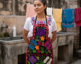 カラフル刺繍エプロン タオル地 伝統的なメキシコ刺繍エプロン | スタンダードコレクション | ユニーク