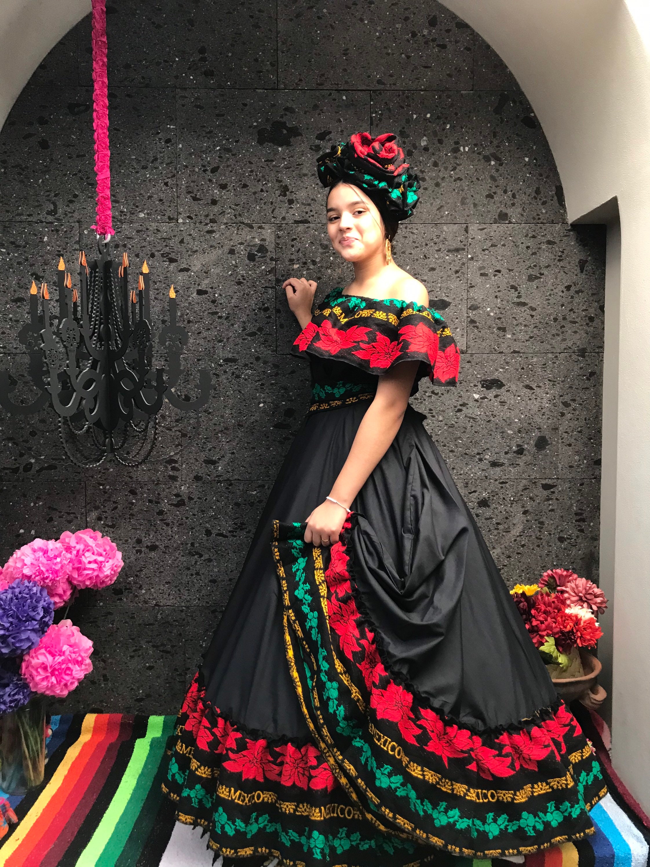 Mexican Black Dress, Frida Kahlo Style 3-piece Costume - Etsy