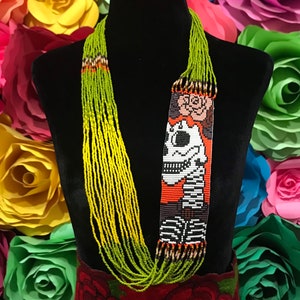 Mexican hand made necklace gifts for under 50 Virgen Katrina Catrina day of the dead 5 de mayo xmas gift chaquira necklace