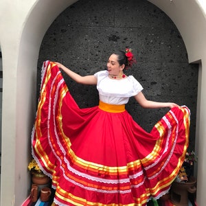 Mexican folkloric skirt off RED double skirt Jalisco