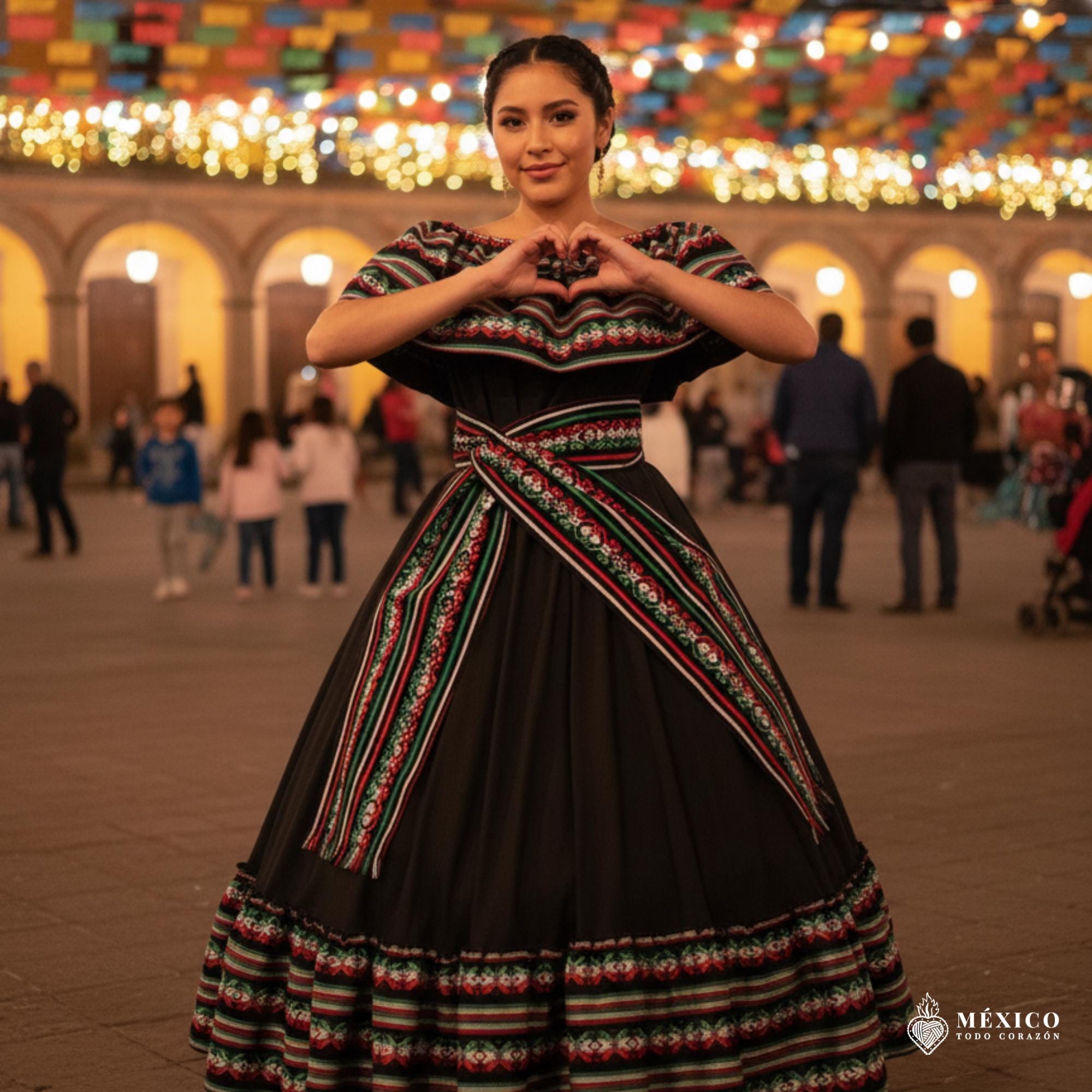 メキシコ　貫頭衣　ロングドレス メキシコの民族衣装：カンバヤのアクセント、死者の日、キンセ