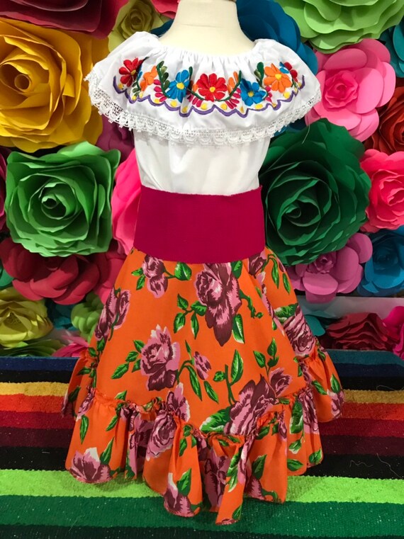 Mexican Flowered Skirt Kids 40cm Handmade- Beautiful Style-womans