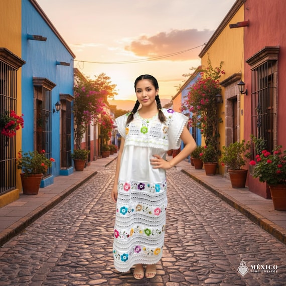 green emerald velvet dress Mexican Embroidered Tunic Dress | Artisan-Made in MexicoMexico main image 1