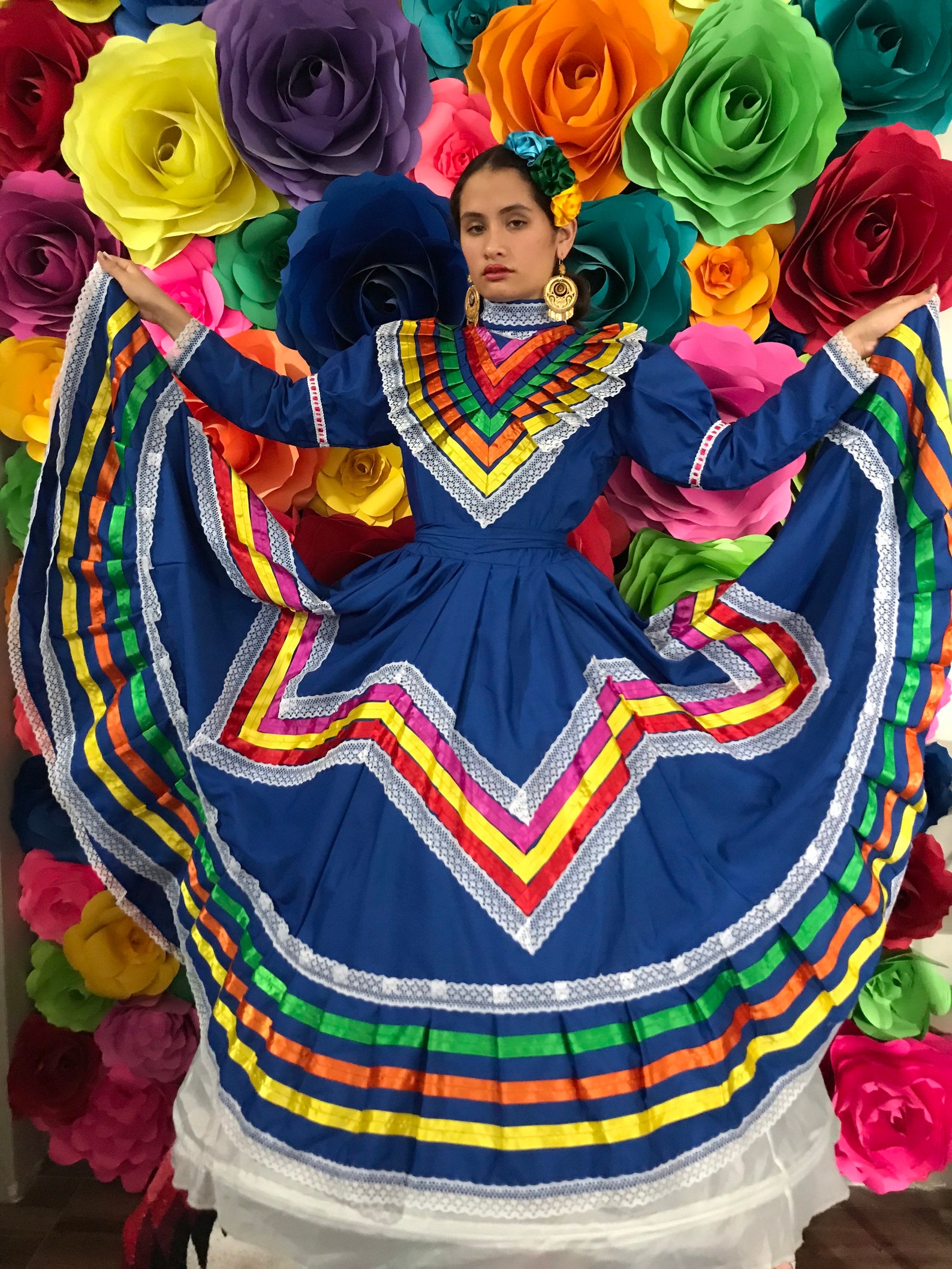 Mexican dress Child size 12 Blue Jalisco dress Folkloric-Frida | Etsy