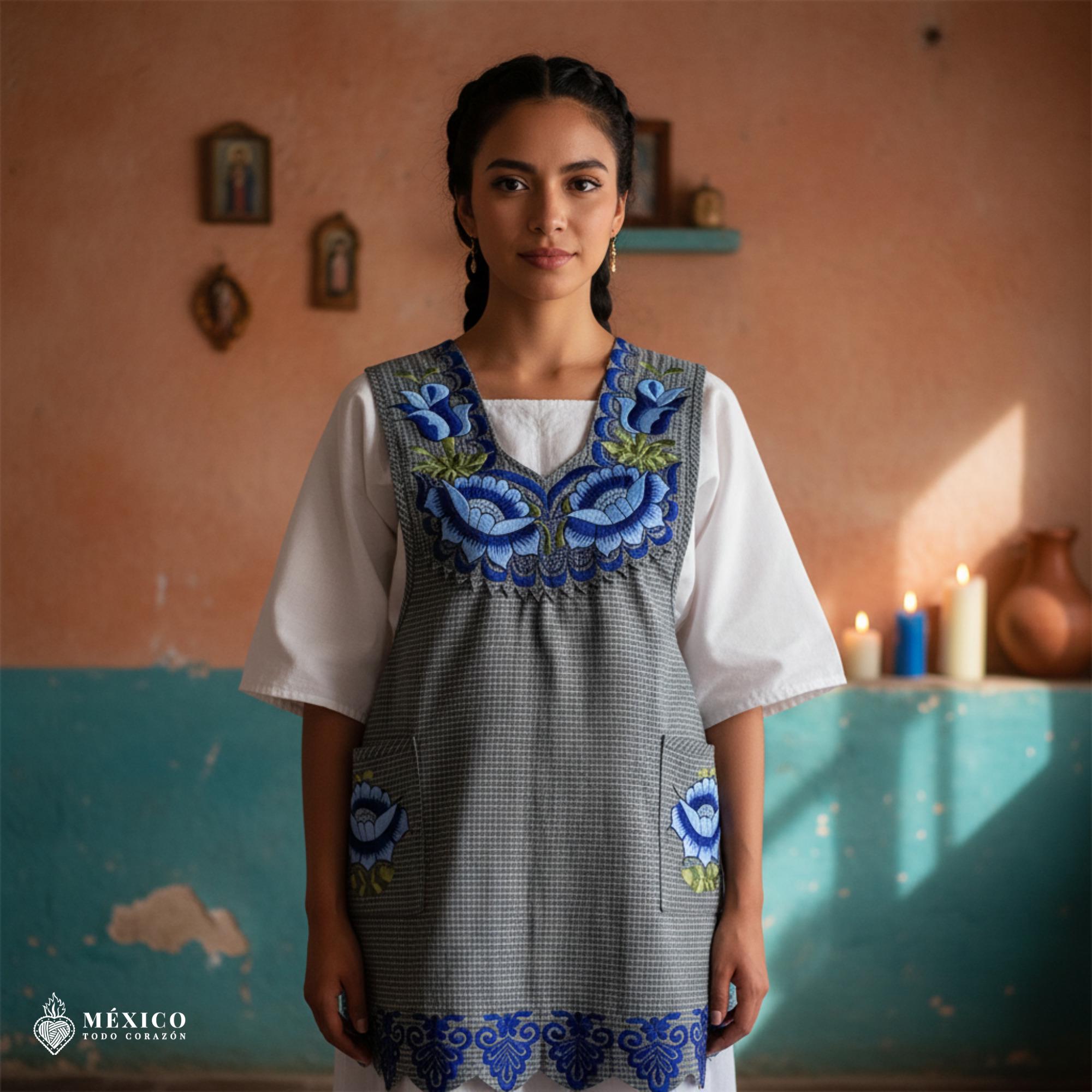 メキシコ刺繍エプロン女性用キッチン、料理マルチカラーラ・ジェファ