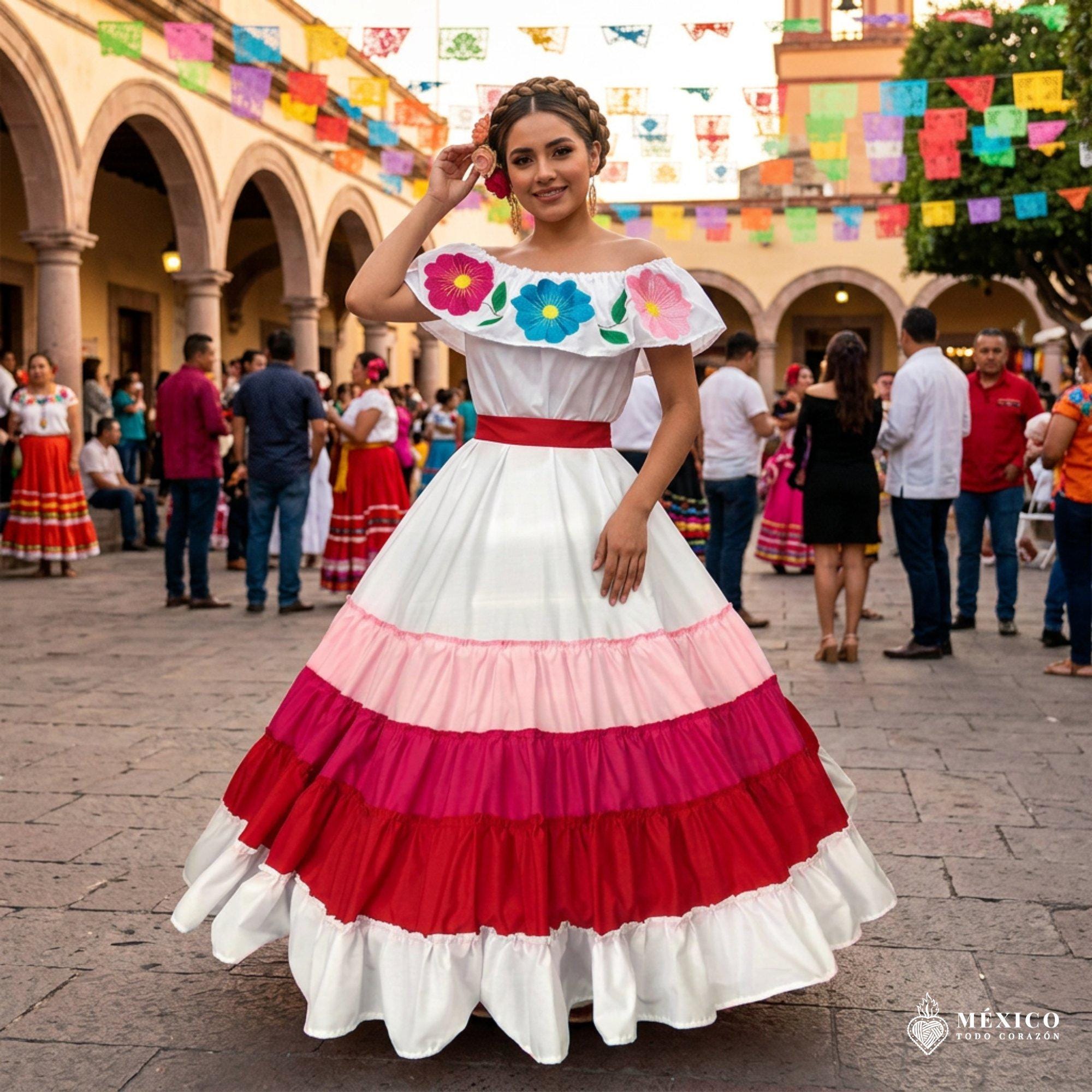 こころちゃん VOLUME LONG PANIER SKIRT 1 Mexican Skirt Pink Values Mexico Todo Corazon Single Circle Skirt