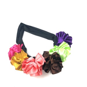 Hair bow ribbon and elastic Handmade day of the dead hair piece ribbon baby Mexican boho hippie baby flower ponytail image 2