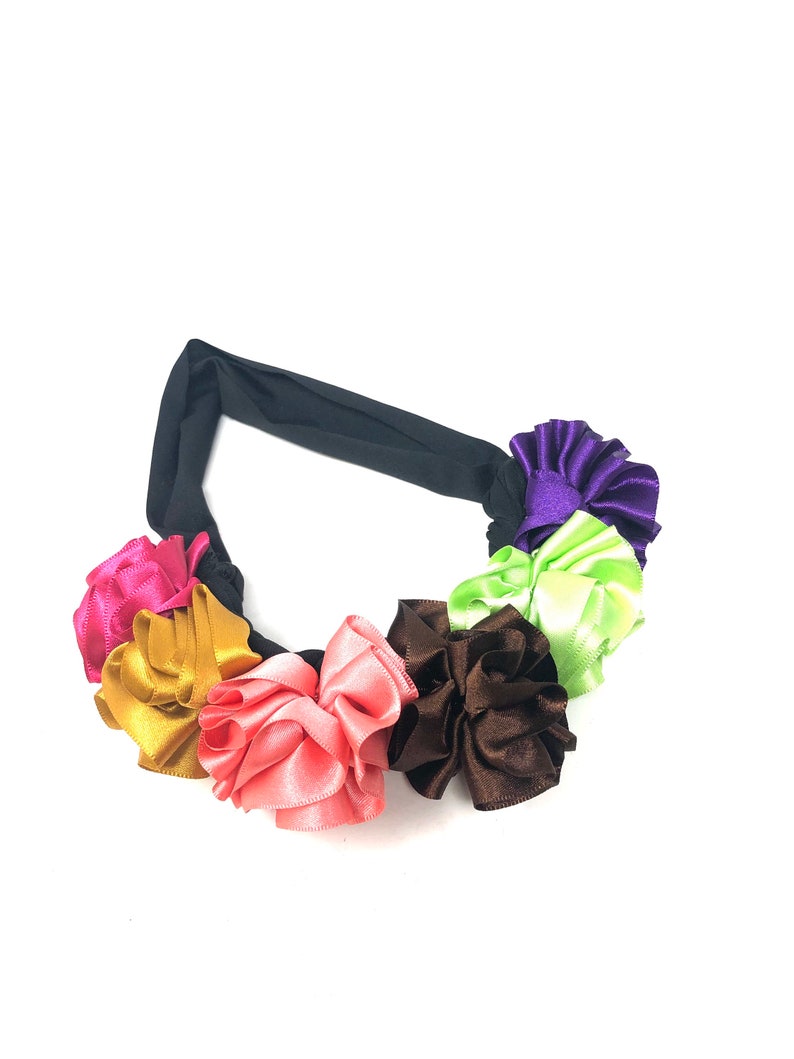 Hair bow ribbon and elastic Handmade day of the dead hair piece ribbon baby Mexican boho hippie baby flower ponytail image 2