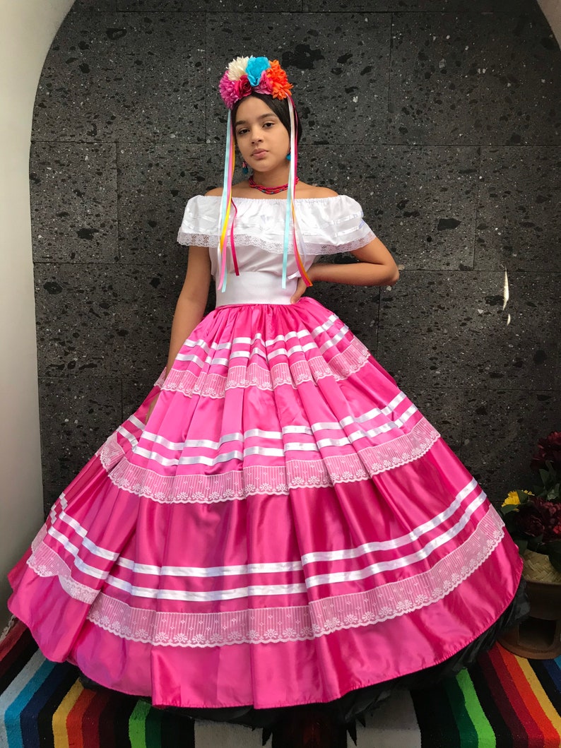 Mexican womans SKIRT ONLY China Oaxaca Pink Frida Kahlo style-womans mexican boho coco theme party day of the dead Guelaguetza style 100cm