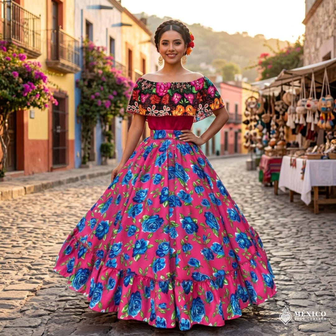 Flowered Mexican Skirt: 5 De Mayo, Day of the Dead, Coco Theme