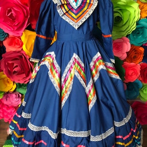 Mexikanisches Jalisco Kleid Größe 12 Blau atemberaubende KIDS Schöne Stil-Baby-Mexikanische Boho Hippie Baby Blumenkind Farbe