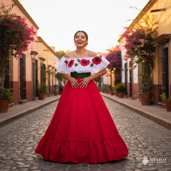 Handmade Mexican Red Skirt – Boho Coco Theme, Day of the Dead (100cm)