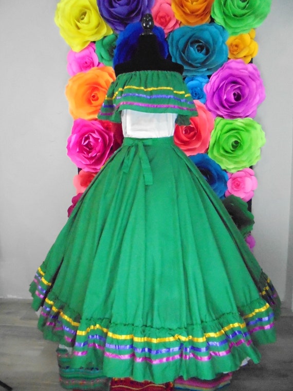 Mexican Dress With Top Green Handmade-beautiful Style-girl Mexican Boho  Coco Theme Party Day of the Dead 70CM - Etsy