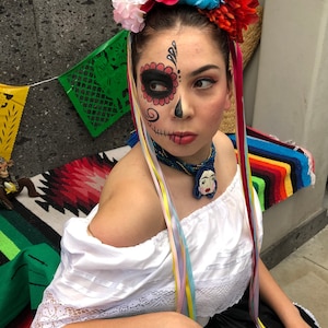 Dia dos mortos banda cabeça Catrina inspirado crianças 5 de maio coroa de flores feltro festa mexicana rosas vermelho estilo coco tema festa