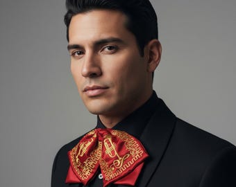 Charro moño brodé mexicain - Nœud papillon mariachi en satin traditionnel