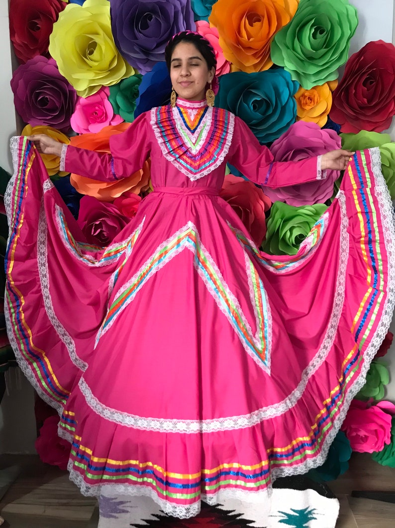 Mexican Dress Size 16 Pink Jalisco Dress Folkloric Style - Etsy