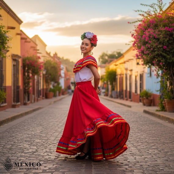 red jalisco dress Red Mexican Jalisco Dress Set Handmade Traditional Folkloric Outfit for Women, Day of the Dead Costume | Mxico Todo Corazn