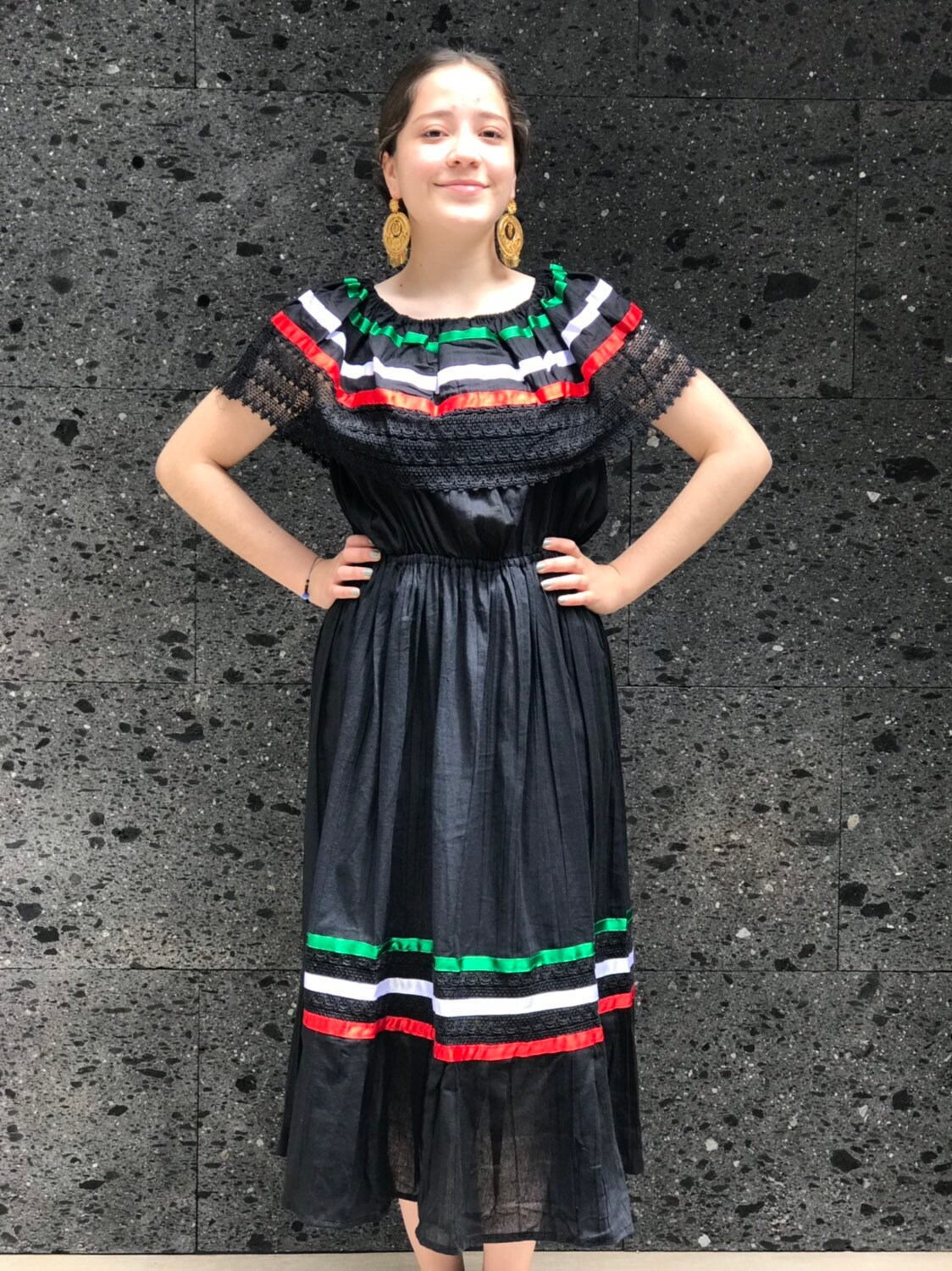 Handmade Mexican Embroidered Dress: Black Boho Peasant Style