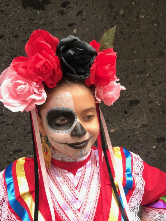 Hair Piece Flower Head Piece Handmade Frida Kahlo Style- Day  display picture 3