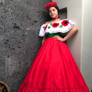 Mexican solid  RED Handmade- Beautiful style- womans  mexican boho coco theme party  day of the dead SKIRT ONLY 100CM