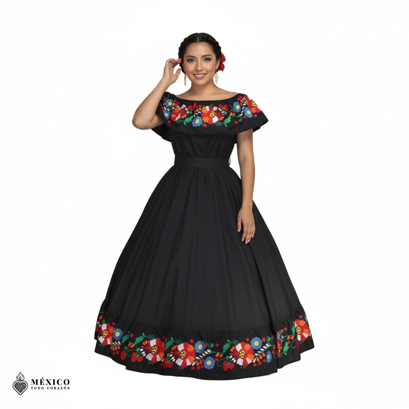 modern traditional mexican dress Folklore ruffle and lace Mexican Embroidered Artisan Clothing
