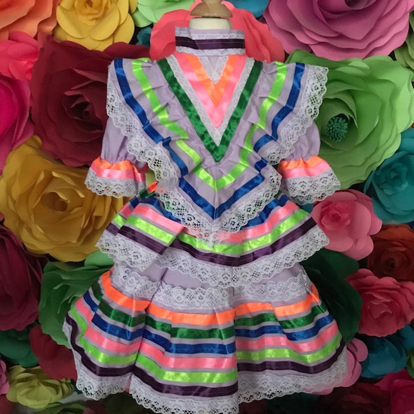 Mexican little girls two piece Jalisco double circle dress LILAC SIZE 2 5 de Mayo coco theme party day of the dead