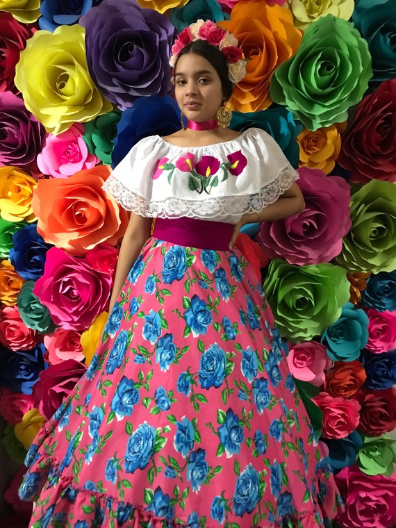 Mexican Flowered Skirt Handmade- Beautiful Style- Womans Mexican