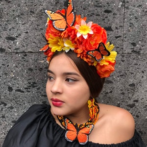 Day of the dead head band butterfly catrina  inspired 5 de mayo flower crown mexican fiesta Mariposa Monarca monarch butterfly