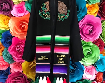 Mexican zarape sash class of 2023 2024 Mexican emblem Mexico todo Corazon Personalized custom embroidered stole sarape graduation gift