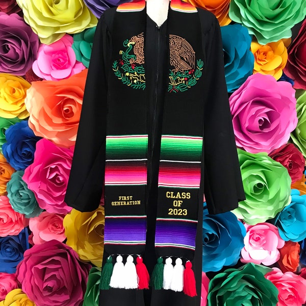 Clase de faja de zarape mexicano de 2023 2024 Emblema mexicano México todo Corazon Personalizado bordado robó sarape regalo de graduación