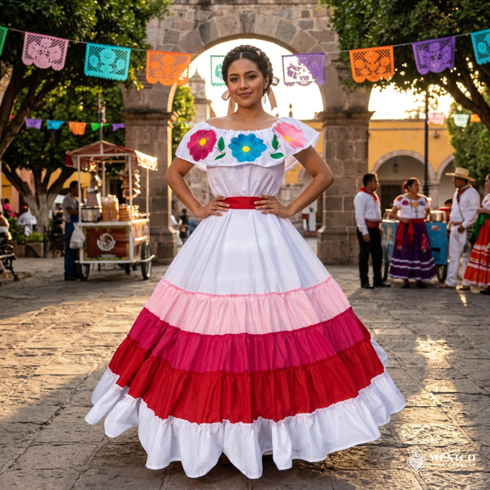 メキシコのドレス‼️ メキシコのスカート ピンクの価値観 メキシコ トド コラソン ドブレ