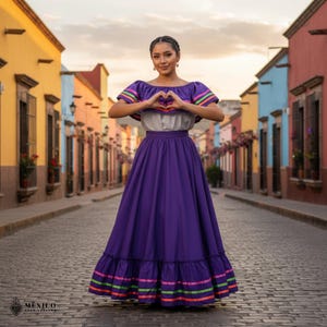 Purple Mexican Jalisco Dress Set – Handmade Traditional Folkloric Outfit for Women