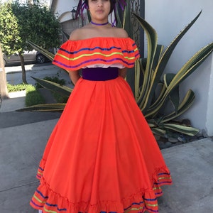 Mexican Jalisco dress with top  Handmade- Beautiful style- womans  mexican boho coco theme party  day of the dead fiesta 90CM
