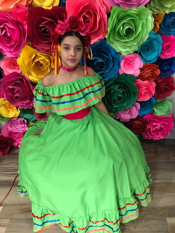 Vestido de mujeres mexicanas vestido handmade ONE SIZE Womans Teen Beautiful coco theme style Mexican hobo hippie bebe un tamano vestido campesino VERDE 90CM Etsy Espana