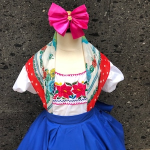 Handmade Mexican Royal Blue Skirt: Boho Kid&#39;s Fiesta Costume (50cm)