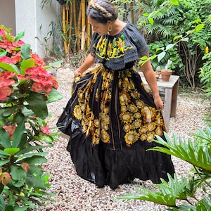 Mexican China Oaxaca Black style-womans mexican boho coco theme party  day of the dead SKIRT ONLY Guelagueza costume 96.5cm