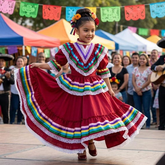 Red Mexican Jalisco Dress: Frida Kahlo Style, Size 6