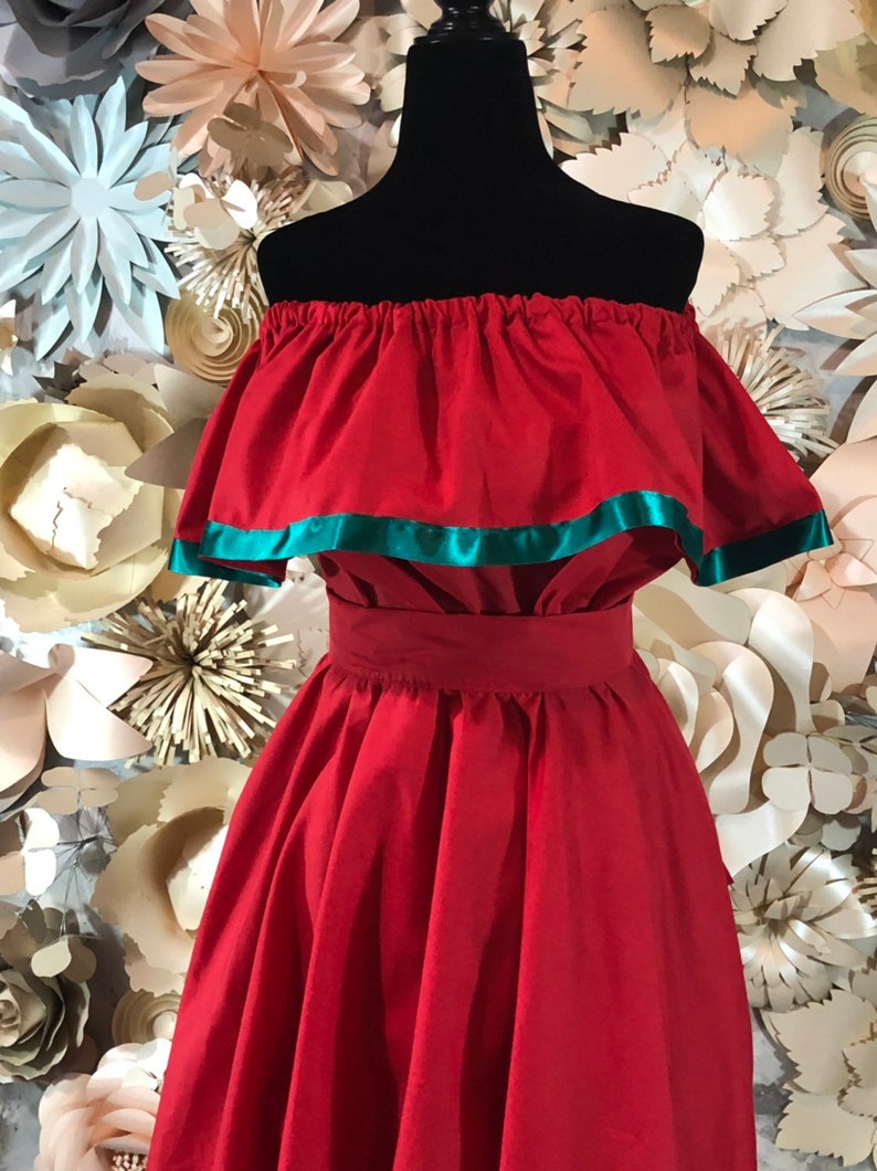 Frida Kahlo style Mexican Red skirt with top Handmade Beautiful womans mexican boho coco theme party day of the dead 100cm